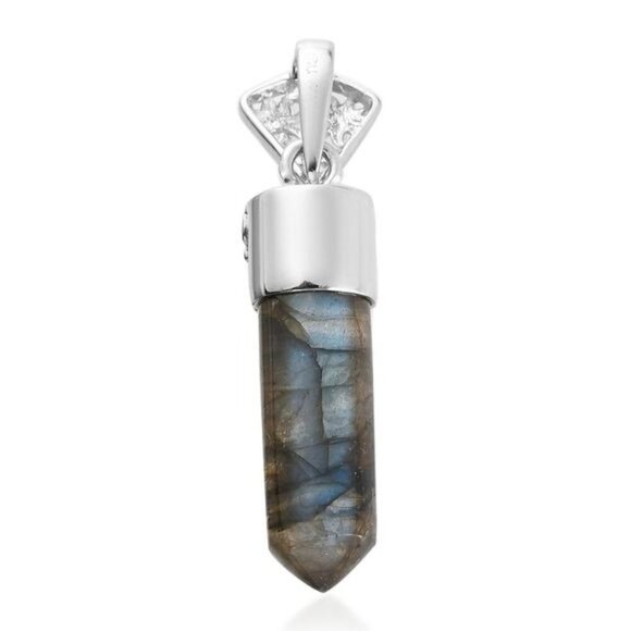 Malagasy Labradorite & Sky Blue Topaz Pendant – Platinum Over Copper 15.9 CTW - Picture 12 of 14